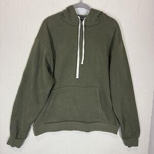 Forever 21 Hoodie Mens Olive Cotton Fleece Lined‎ Drawstring Kangaroo Pockets